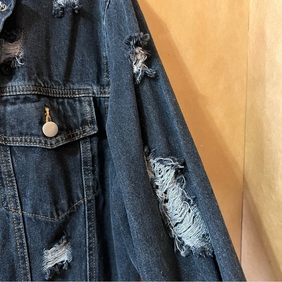 Umgee | Dreamer Distressed Oversized Longline Denim Jacket Button Front Size S - Picture 9 of 14